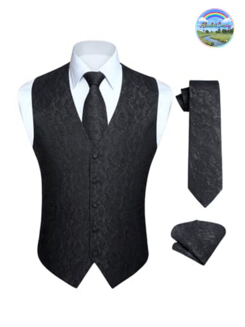 Mens Paisley Jacquard Vest Tie Pocket Square Set Slim Fit Formal